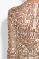 Crystal Embellished Fishnet Top in Gold