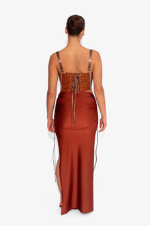 Stretch Draped Maxi Skirt in Rust