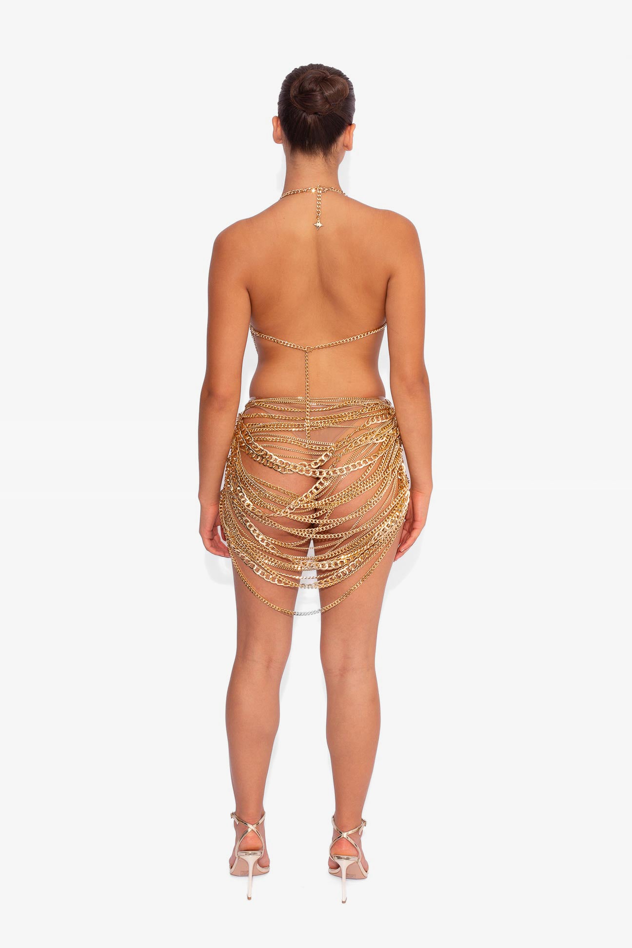 Chain Draped Mini Skirt in Gold