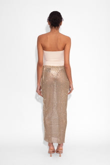 Crystal Embellished Fishnet Maxi Skirt in Gold