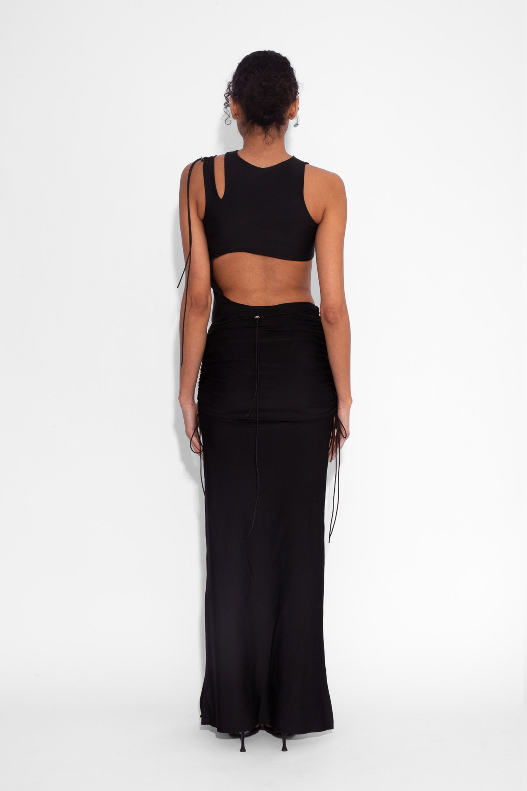 Stretch Draped Maxi Skirt in Black