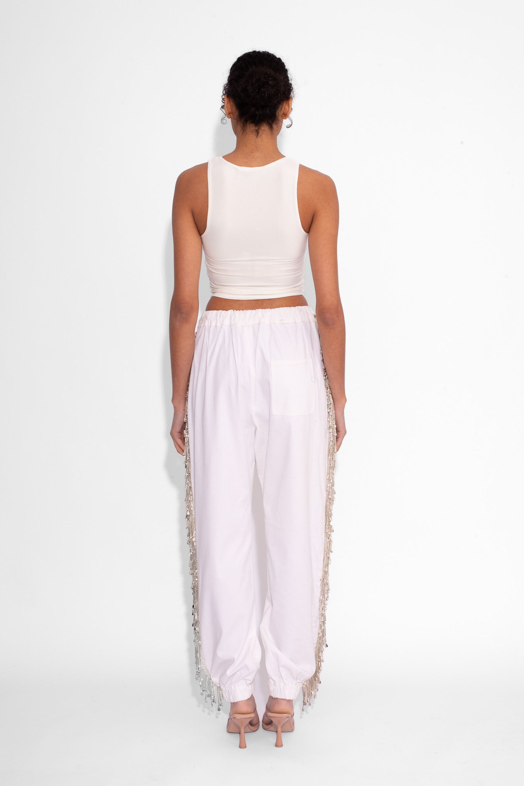 Crystal Fringe Trousers in White