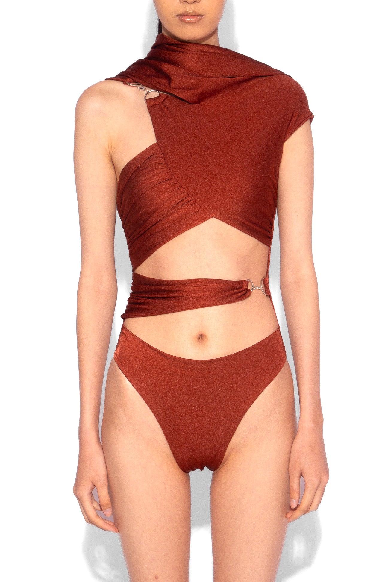 Stretch Draped One Piece in Rust