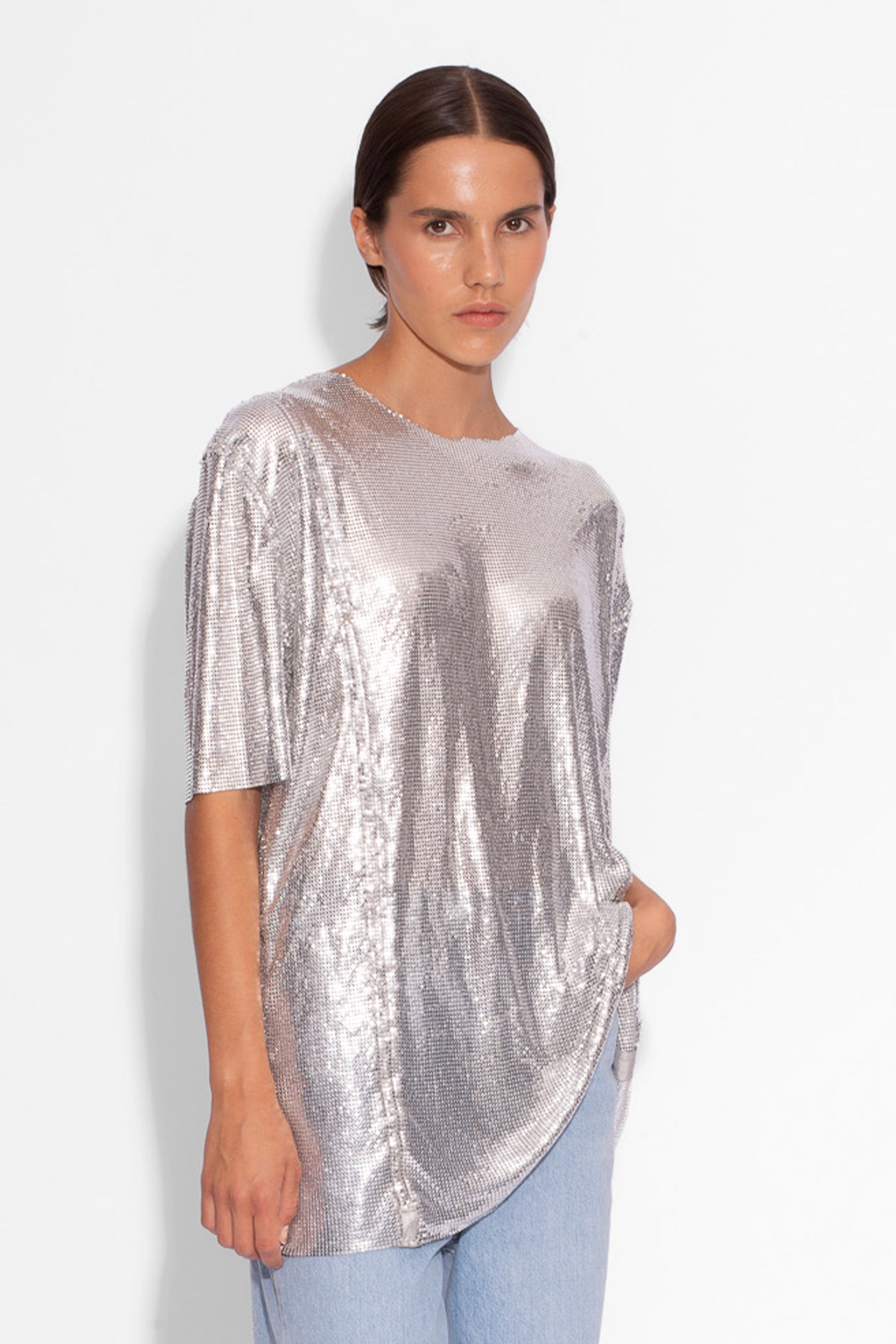 Boyfriend Chainmail T-Shirt in Silver