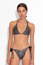 Crystal Embellished Fishnet Bikini Top in Black