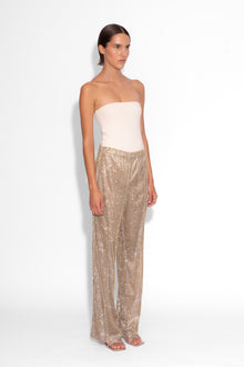 Crystal Embellished Fishnet Trousers in Gold