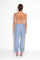 Denim Crystal Fringe Trousers