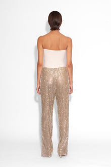 Crystal Embellished Fishnet Trousers in Gold