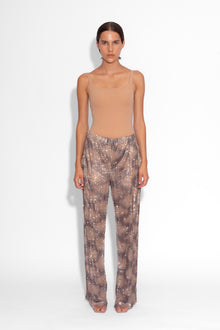 Crystal Embellished Fishnet Trousers in Snakeskin