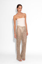 Crystal Embellished Fishnet Trousers in Gold