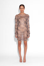 Crystal Embellished Fishnet Mini Dress in Snakeskin