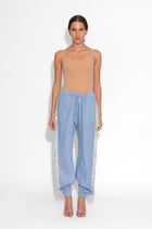 Denim Crystal Fringe Trousers