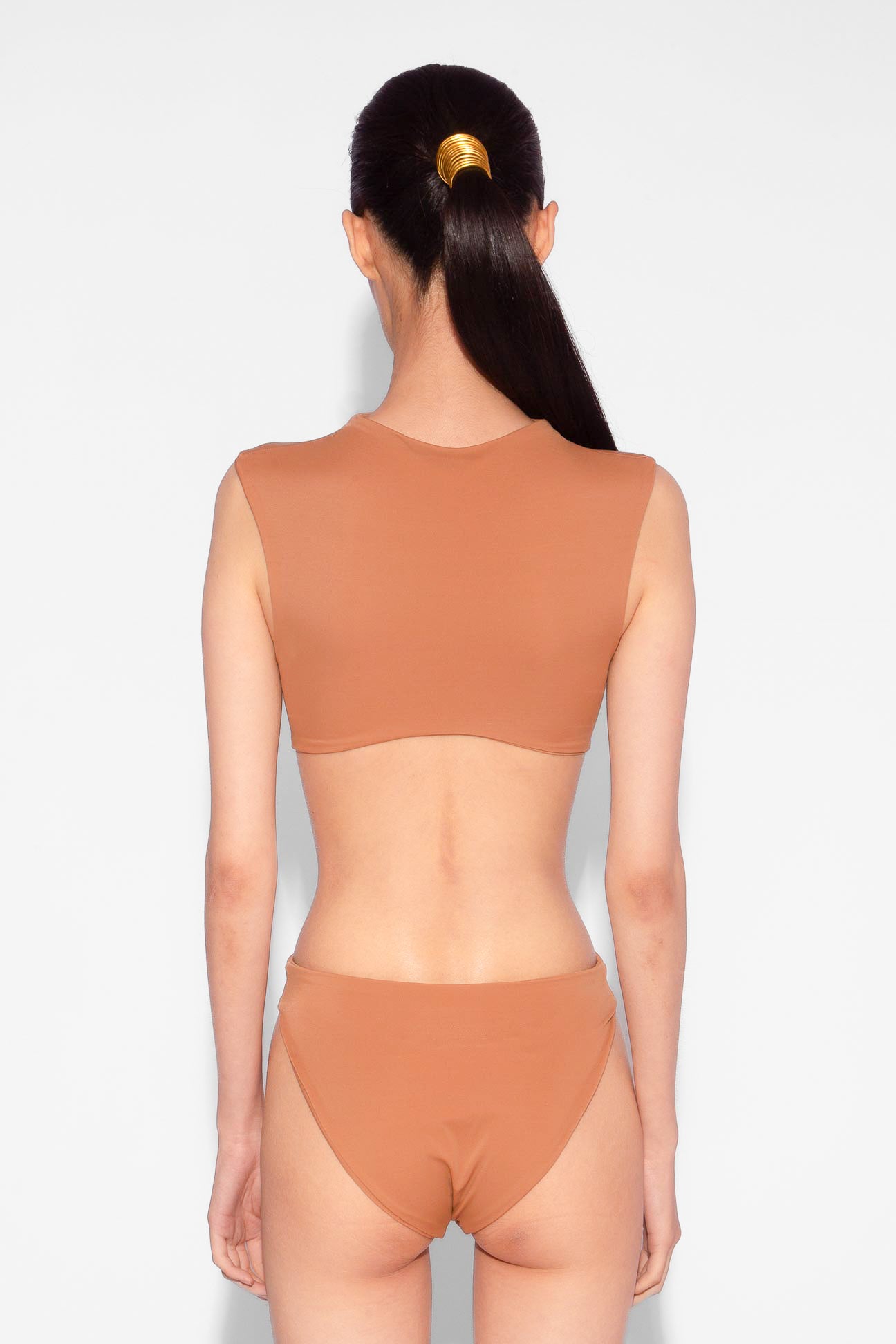 High Neck Cut Out Bodysuit in Chai