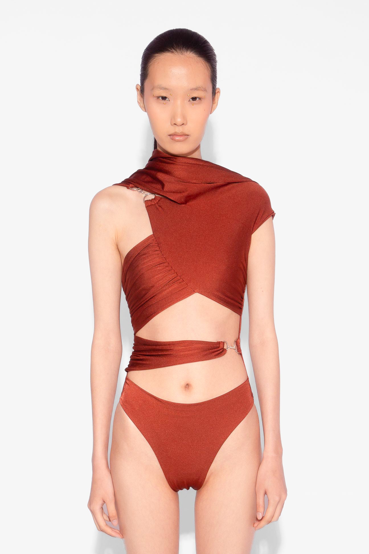 Stretch Draped One Piece in Rust