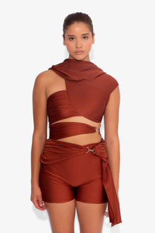 Stretch Draped One Piece in Rust