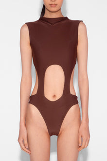 High Neck Cut Out Bodysuit in Cocoa