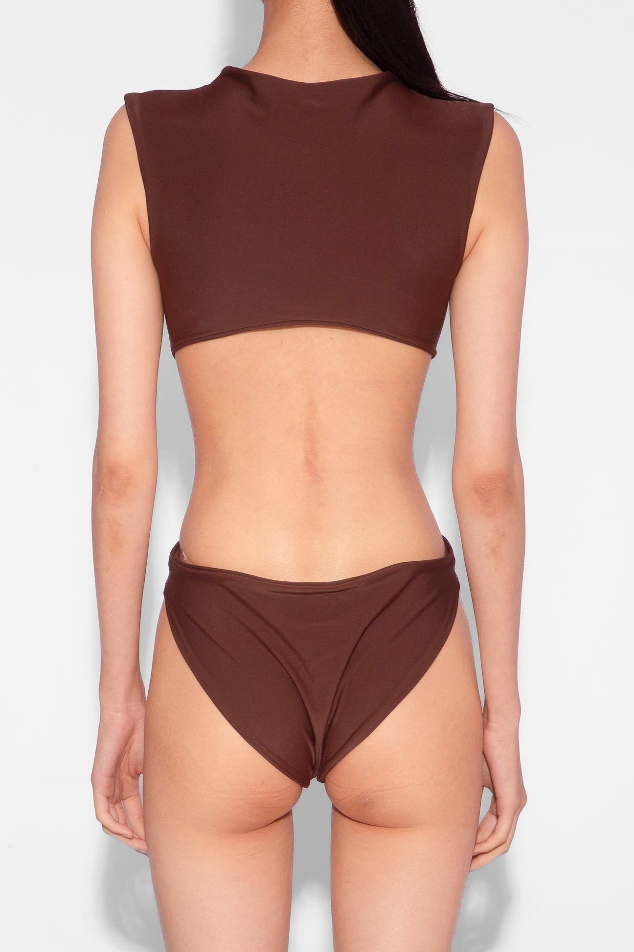 High Neck Cut Out Bodysuit in Cocoa