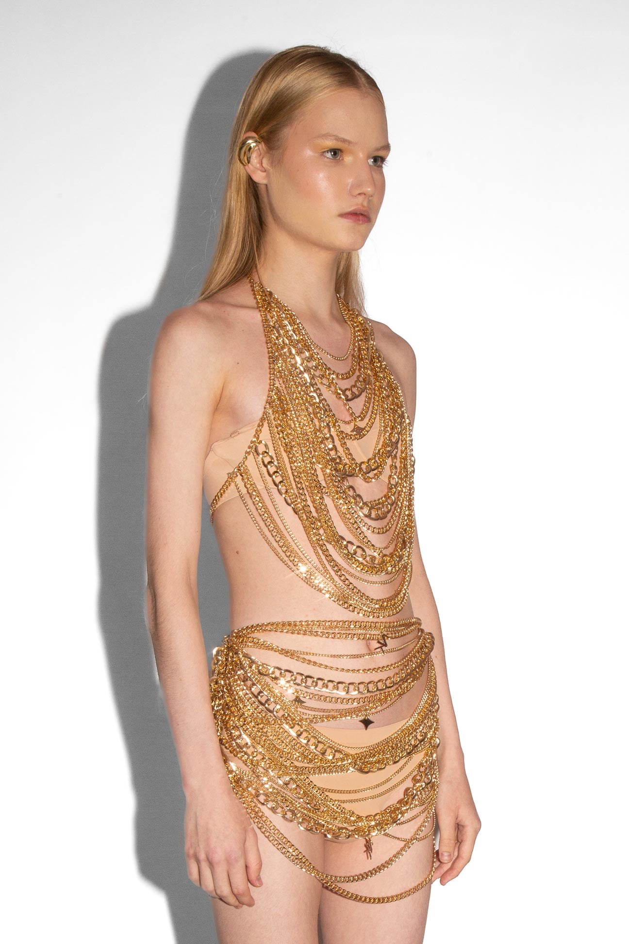 Chain Draped Mini Skirt in Gold