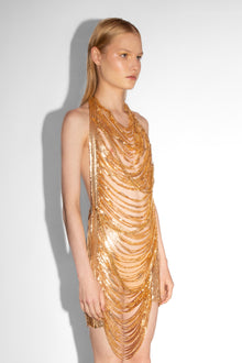 Shredded Chainmail Mini Dress in Gold