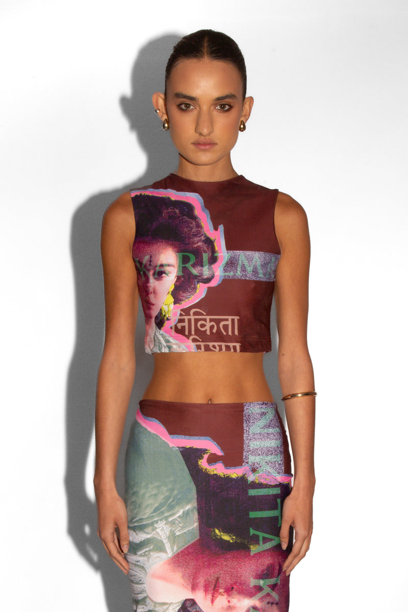 Bollywood Print Top in Brown