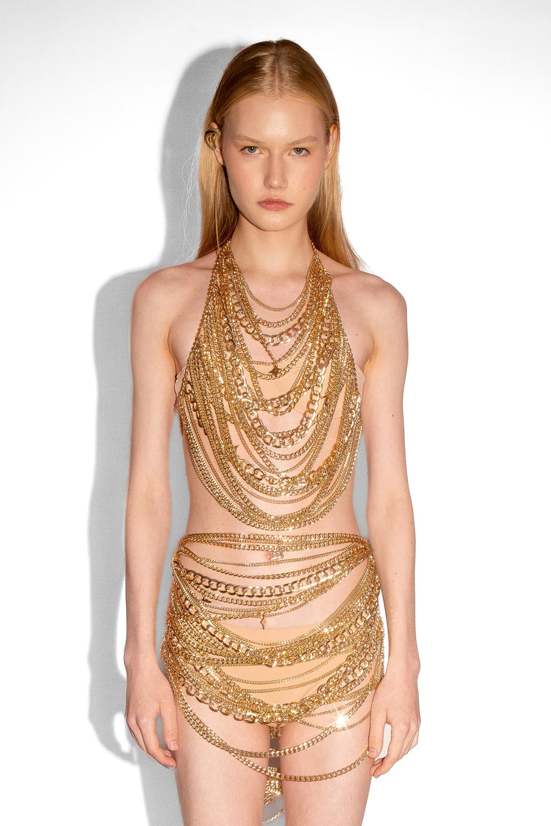 Chain Draped Top in Gold