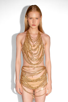 Chain Draped Mini Skirt in Gold