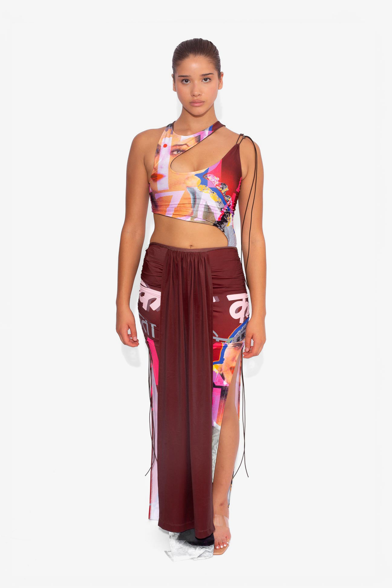 Stretch Draped Maxi Skirt in Bollywood Print