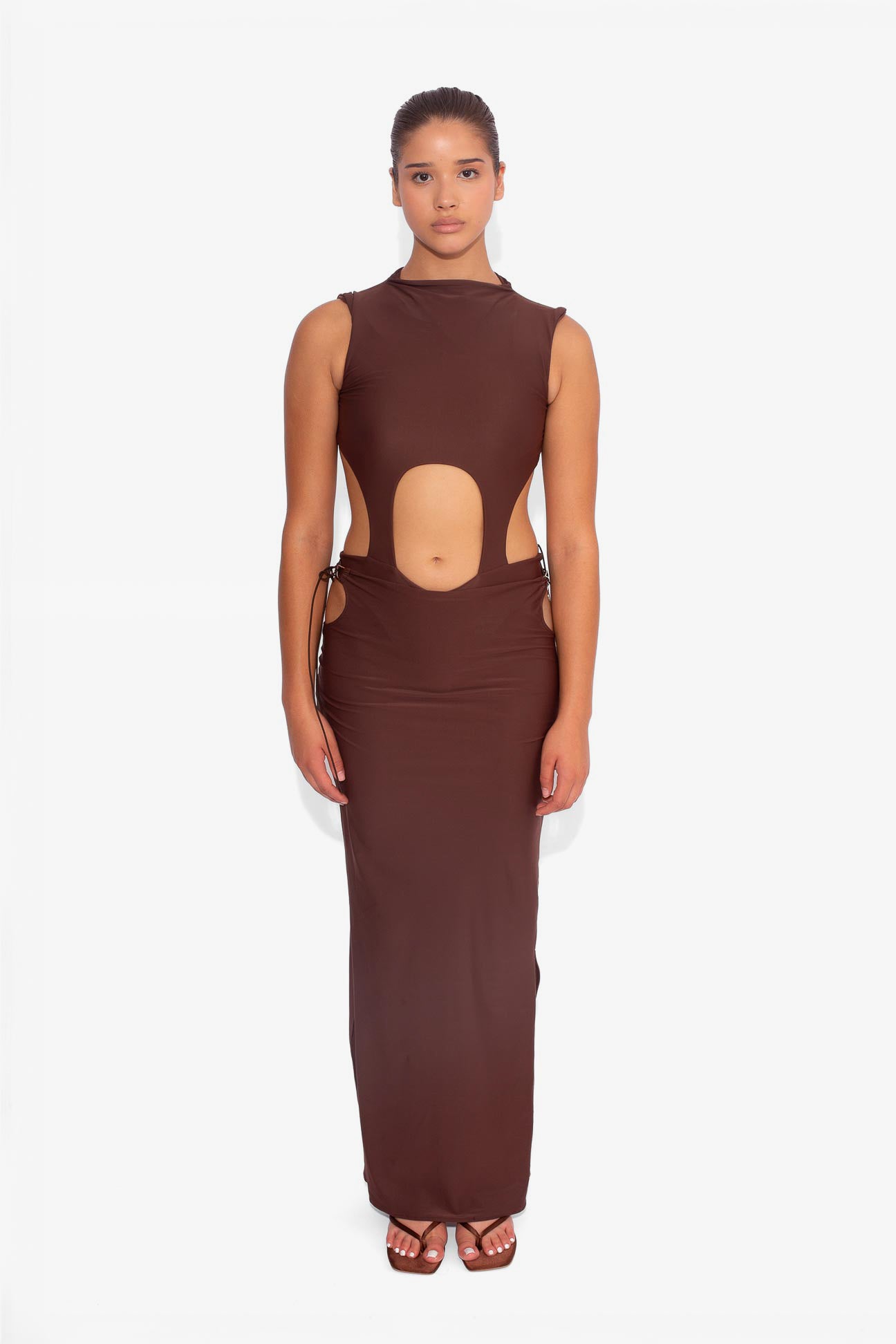 High Neck Cut Out Bodysuit in Cocoa