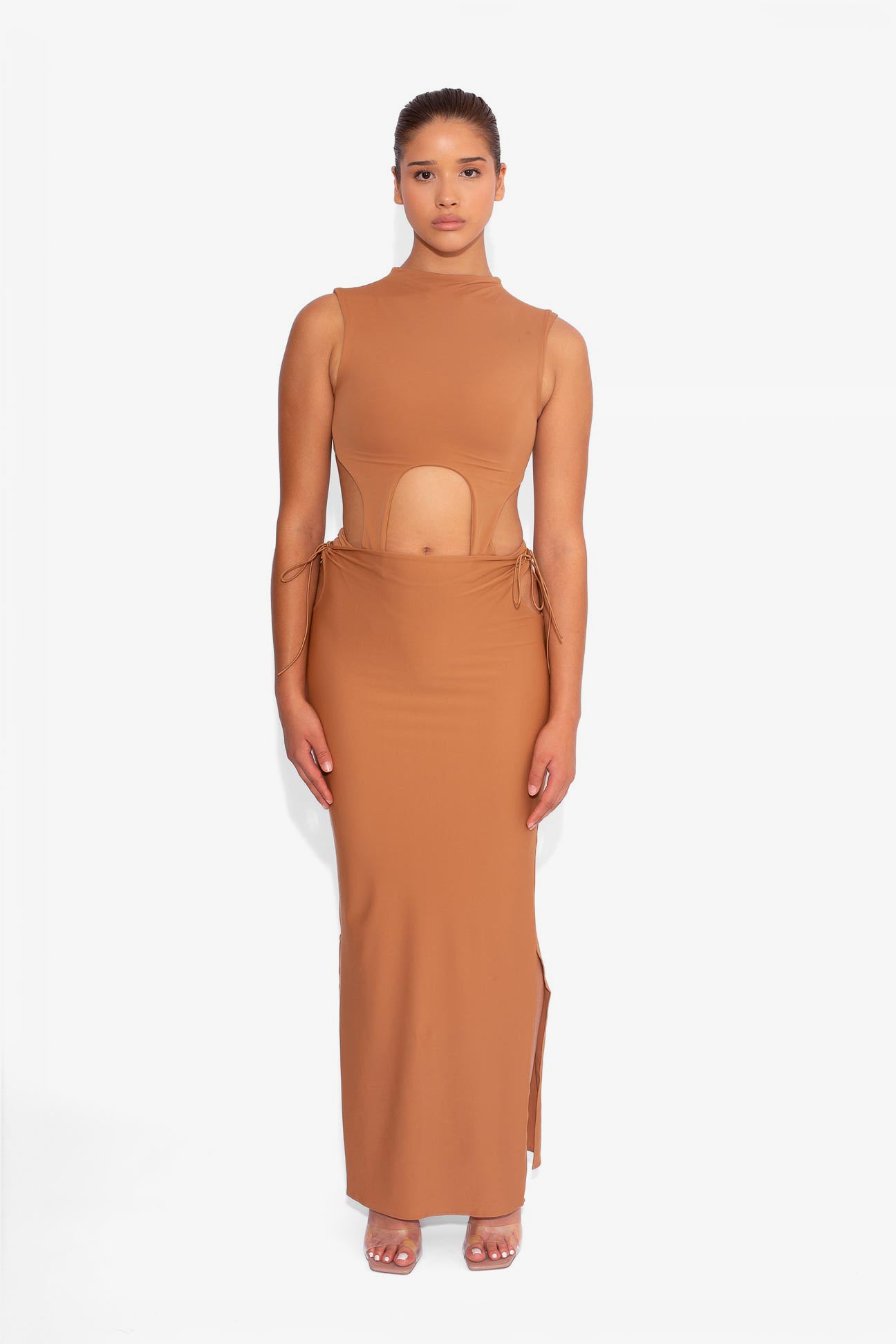 Stretch Side Cut Out Skirt in Chai