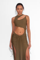 Stretch Draped Maxi Skirt in Khaki