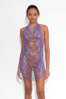 Shredded Chainmail Mini Dress in Purple