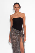 Crystal Embellished Fishnet Maxi Skirt in Black