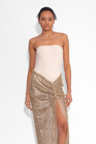 Crystal Embellished Fishnet Maxi Skirt in Gold