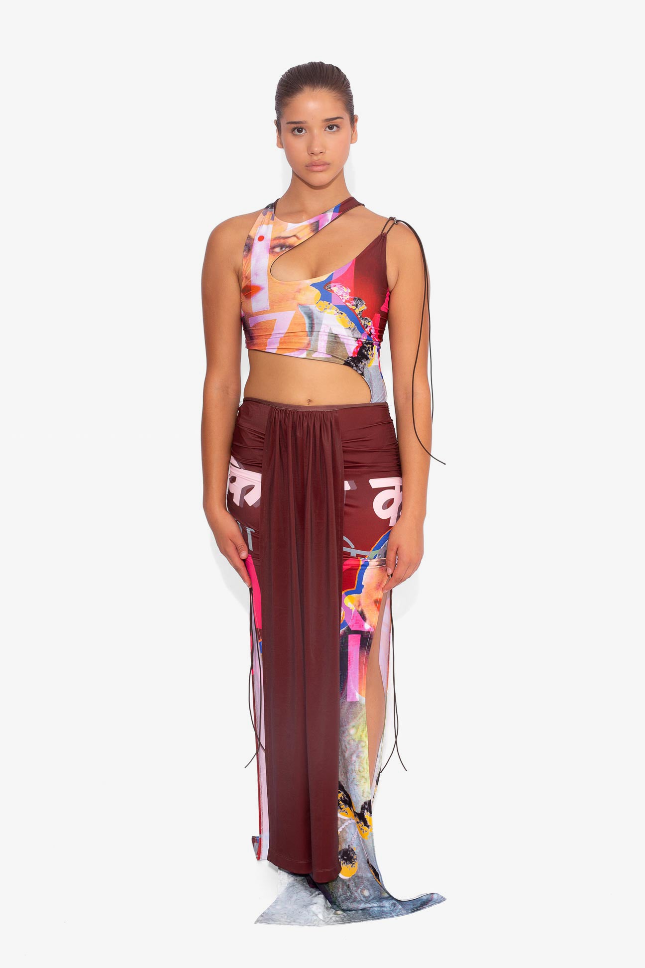 Stretch Draped Maxi Skirt in Bollywood Print