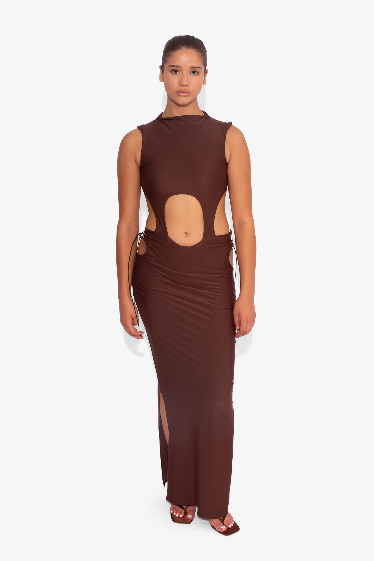 High Neck Cut Out Bodysuit in Cocoa