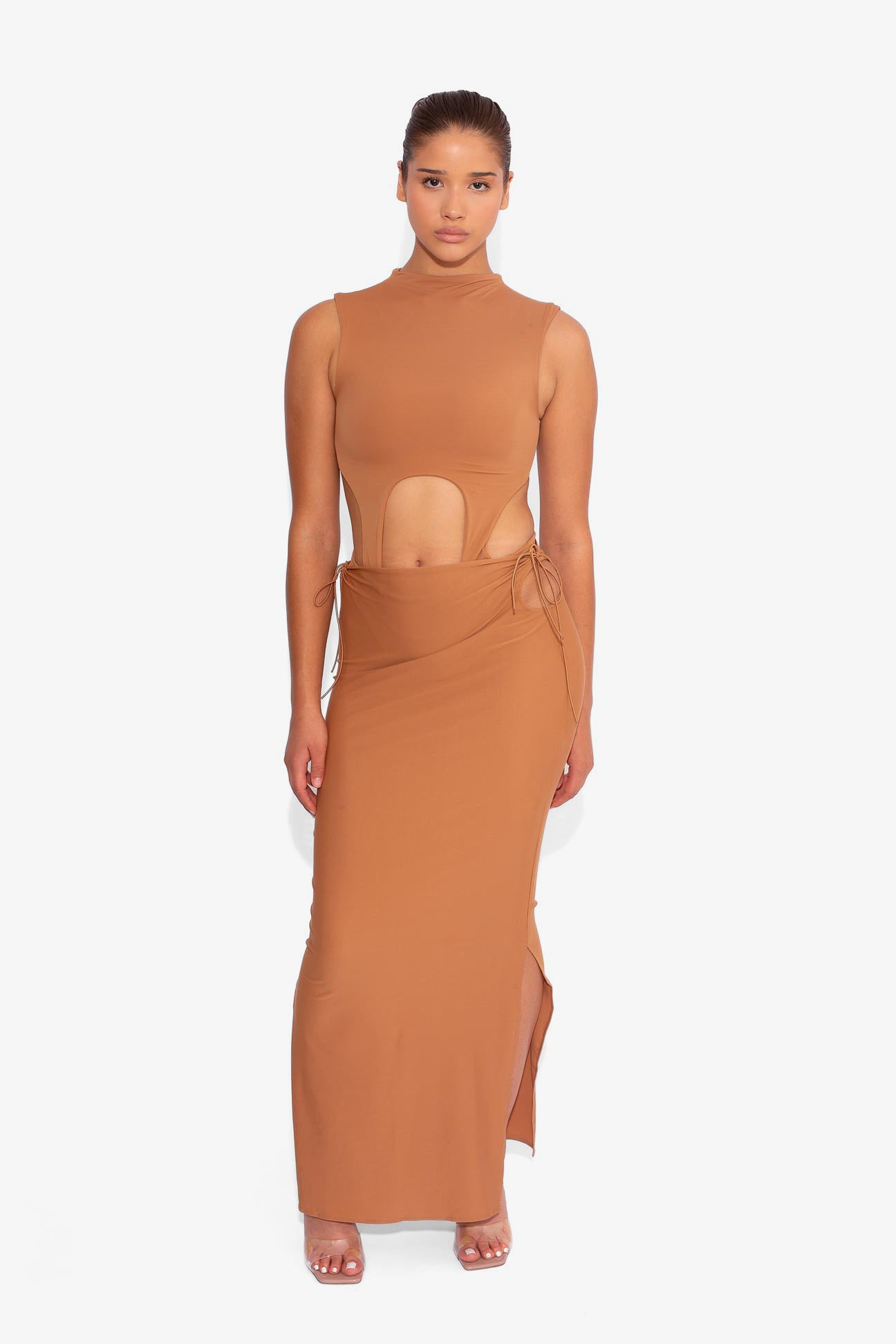 Stretch Side Cut Out Skirt in Chai