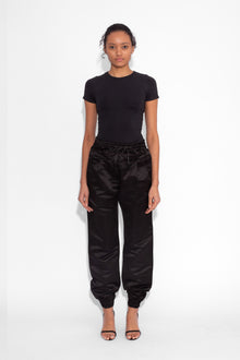 Double Waisted Satin Trousers in Black