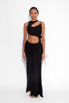 Front Draped Stretch Skirt in Black