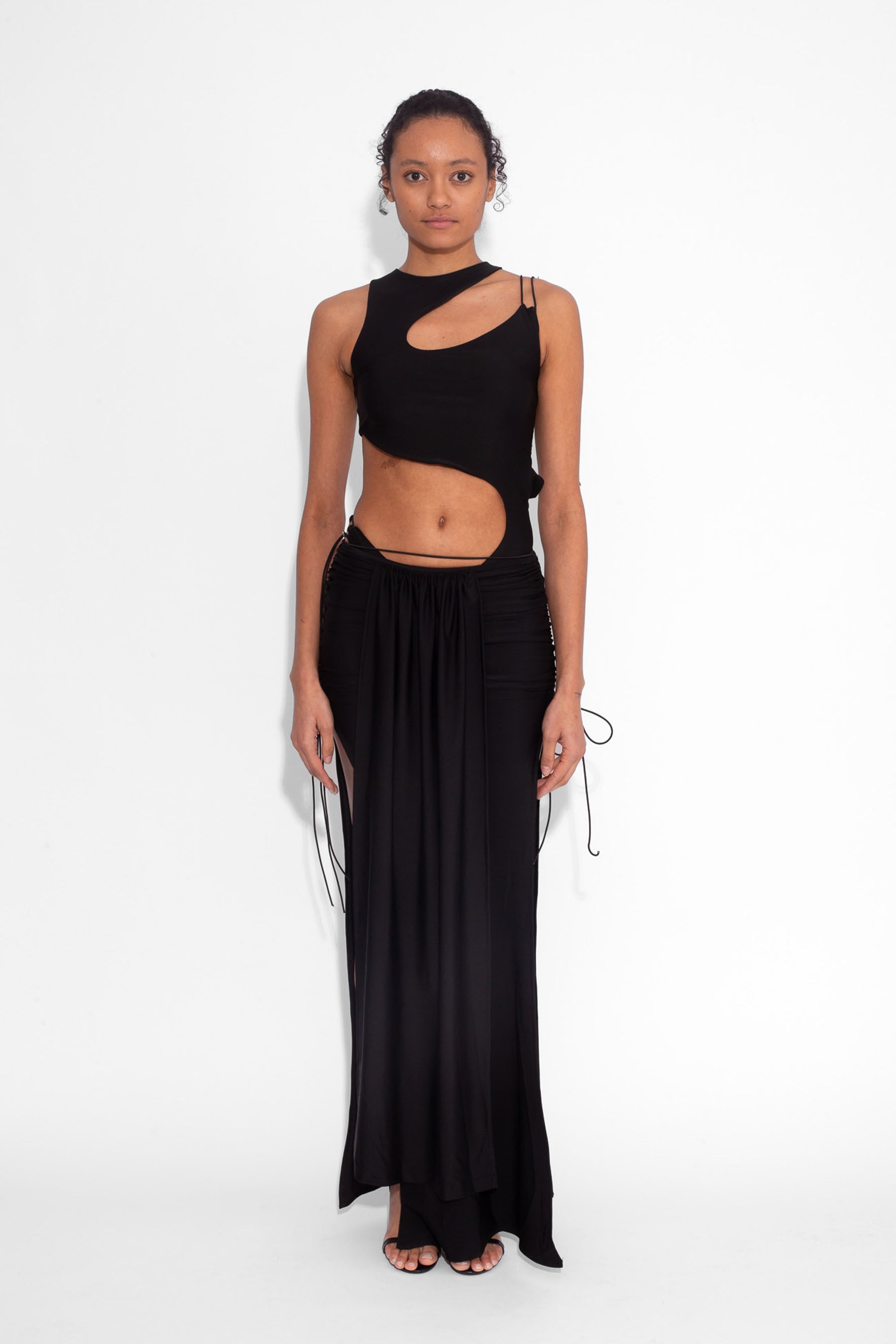 Stretch Draped Maxi Skirt in Black