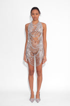 Shredded Chainmail Mini Dress in Silver