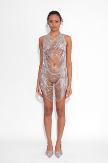 Shredded Chainmail Mini Dress in Silver