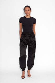 Double Waisted Satin Trousers in Black