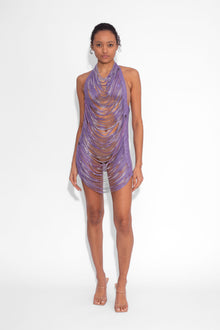 Shredded Chainmail Mini Dress in Purple