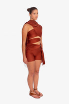 Stretch Draped Shorts in Rust