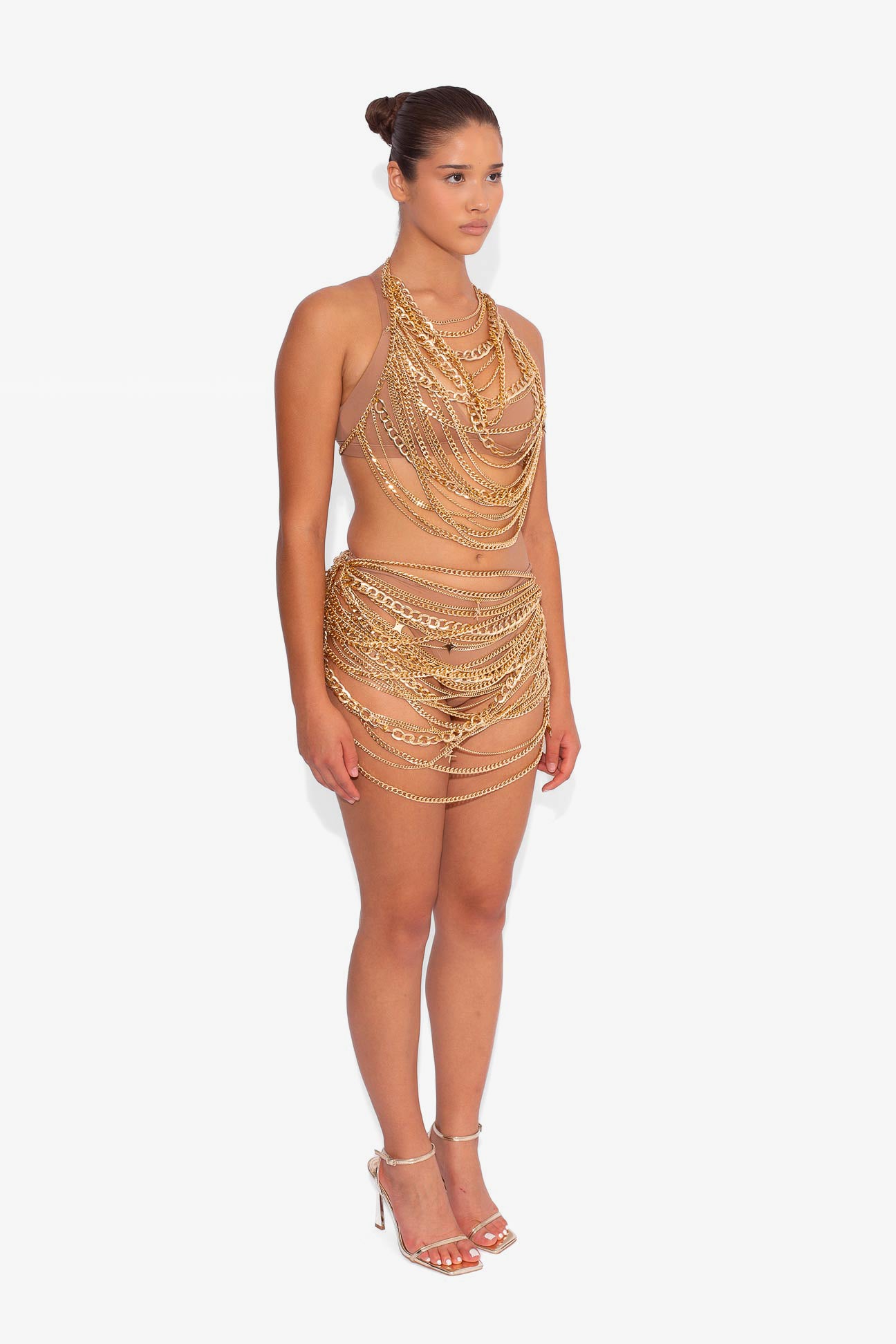 Chain Draped Mini Skirt in Gold