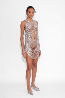 Shredded Chainmail Mini Dress in Silver