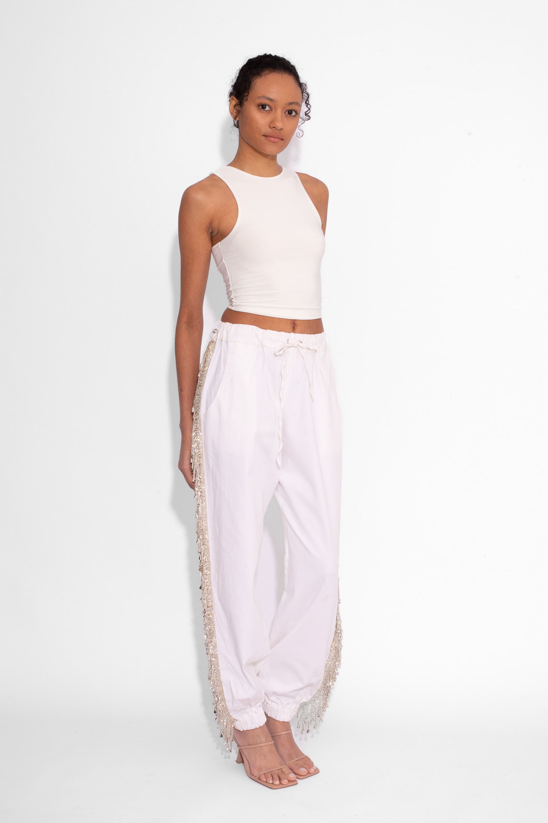 Crystal Fringe Trousers in White