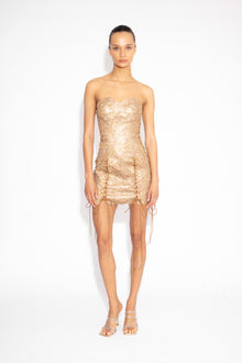 Crystal Lace Up Dress in Gold