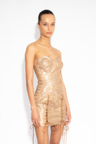 Crystal Lace Up Dress in Gold