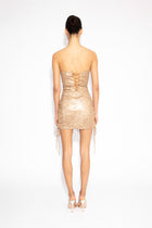 Crystal Lace Up Dress in Gold